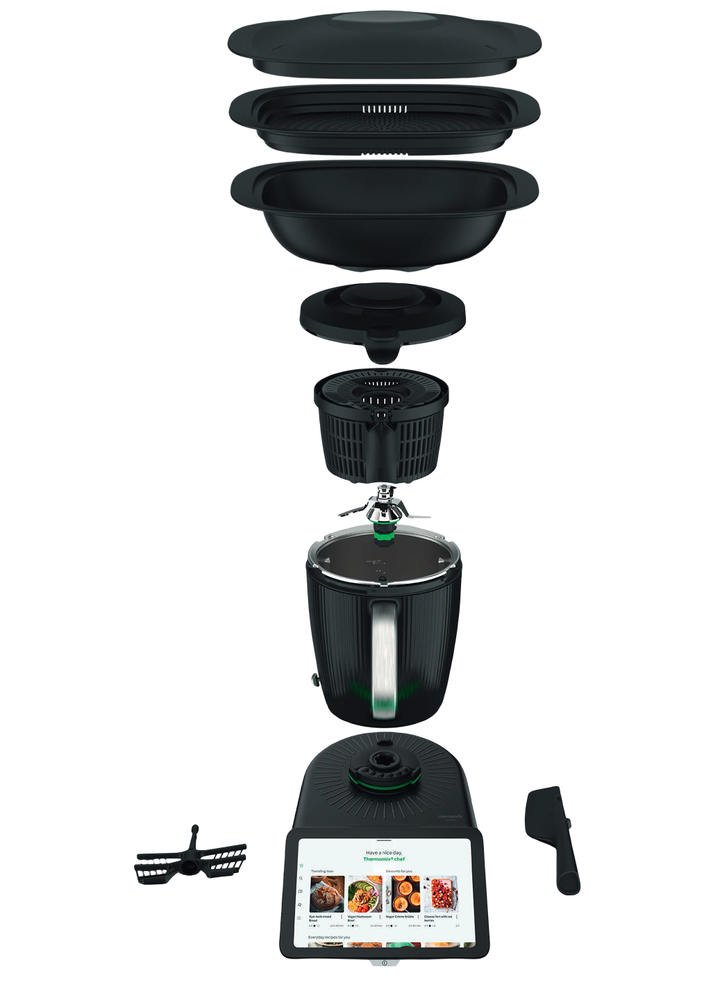 Thermomix TM7 ve parçalarının ayrılmış görünümü